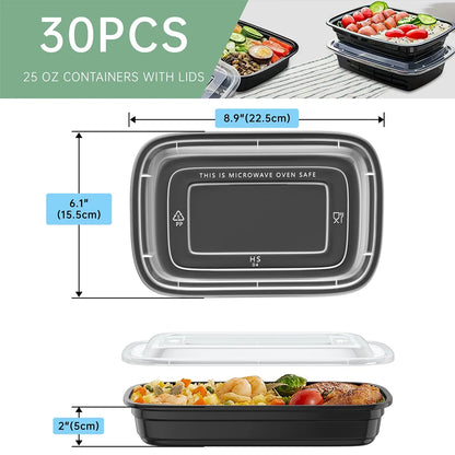 GPED 30 Pack Meal Prep Containers, 25oz Plastic Food Storage Containers With Lids To Go Containers, Bento Box Reusable BPA Free Lunch Boxes, Disposable Stackable, Microwave/Dishwasher/Freezer Safe