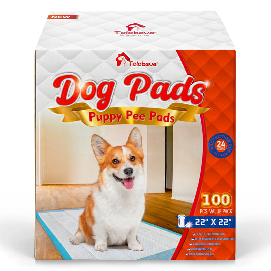 Tolobeve Puppy Pads Training Pads, Large, 22 in x 22 in, 100 Count Disposable Dog Pee Pet Pads