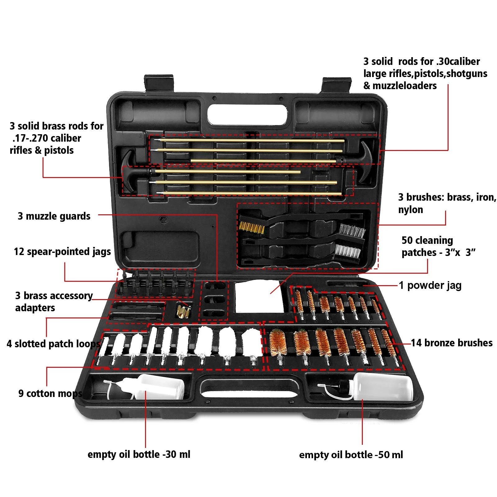 Universal Gun Cleaning Kit Hunting Handgun Shot Gun Cleaning Kit for All Guns with Case Travel Size Portable Metal Brushes