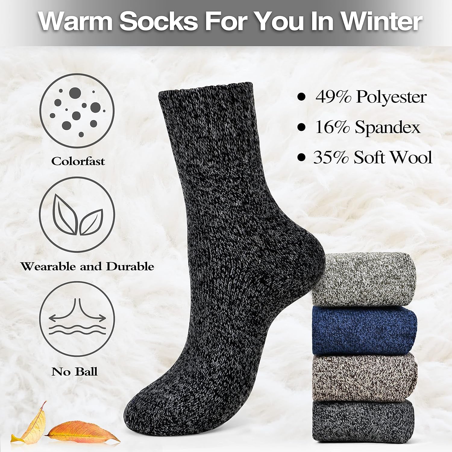 Clothclose Wool Socks - Winter Warm Wool Socks for Women Men, Soft Cozy Socks, Thick Knit Crew Socks Boot Socks for Women Men