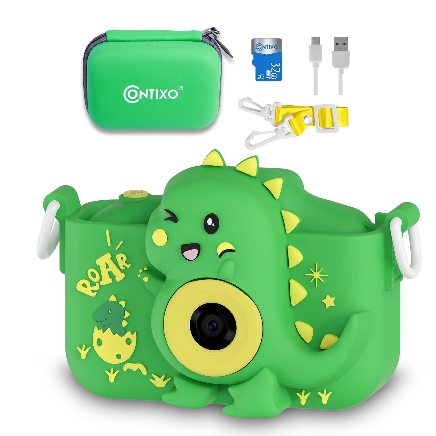 Contixo Kids Digital Camera - 1080p HD, Dual Lens Selfie, Games, Shockproof, 4x Zoom, Ages 3-8 - Green