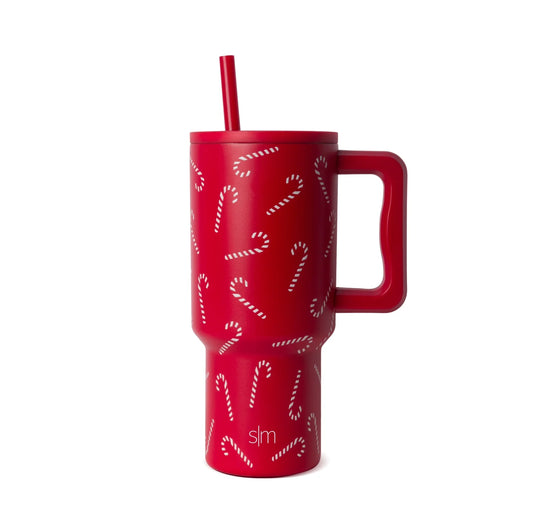 Simple Modern 30 fl oz Insulated Stainless Steel Trek Tumbler with Straw Lid | Candy Canes