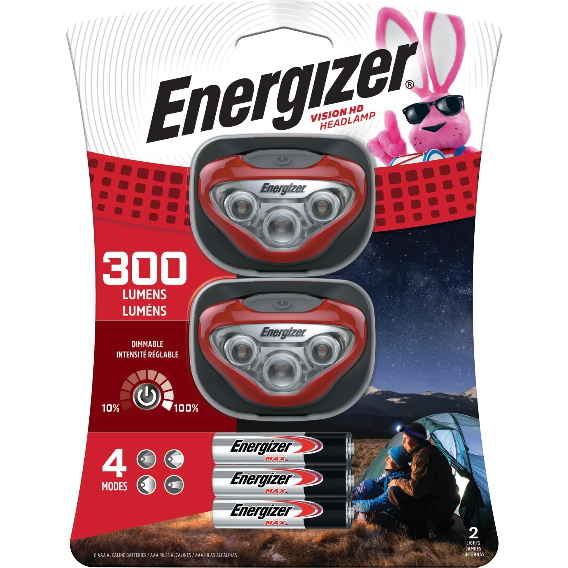 Energizer Vision HD 300 Lumen LED Headlamps, Batteries Included (2 Pack)