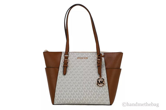 Michael Kors Charlotte Top Zip Tote Vanilla MK Signature Shoulder Bag