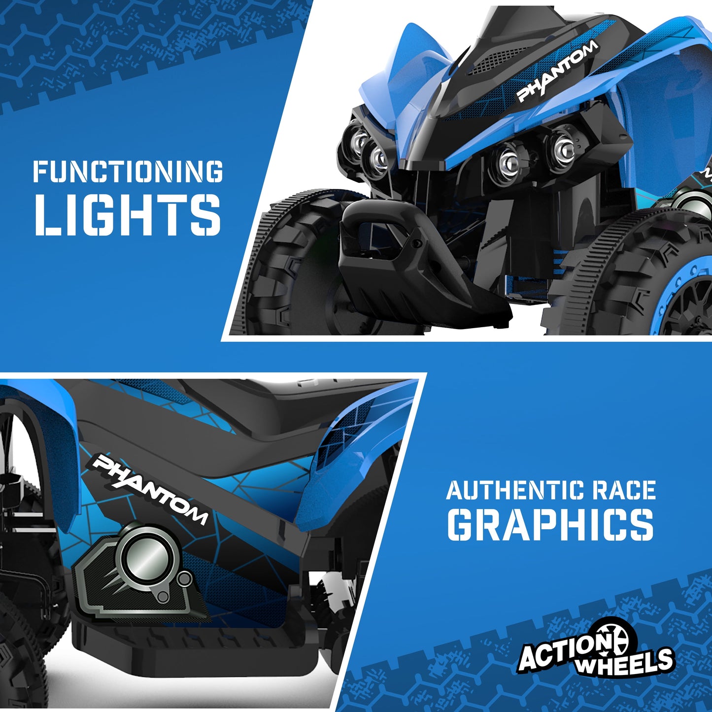 12 Volt Blue Phantom ATV Action Wheels Branded Battery Powered Rideon for Boys and Girls Ages 2 to 4 Years Old