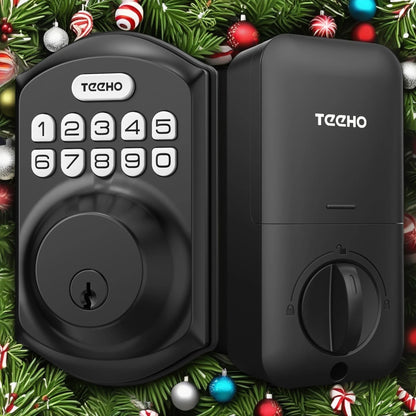 TEEHO Keyless Entry Door Lock Keypad Electronic Smart Deadbolt for Front Door Digital Lock Anti-Peeking Password, Easy Installation Matte Black Finish 1.76 Pounds