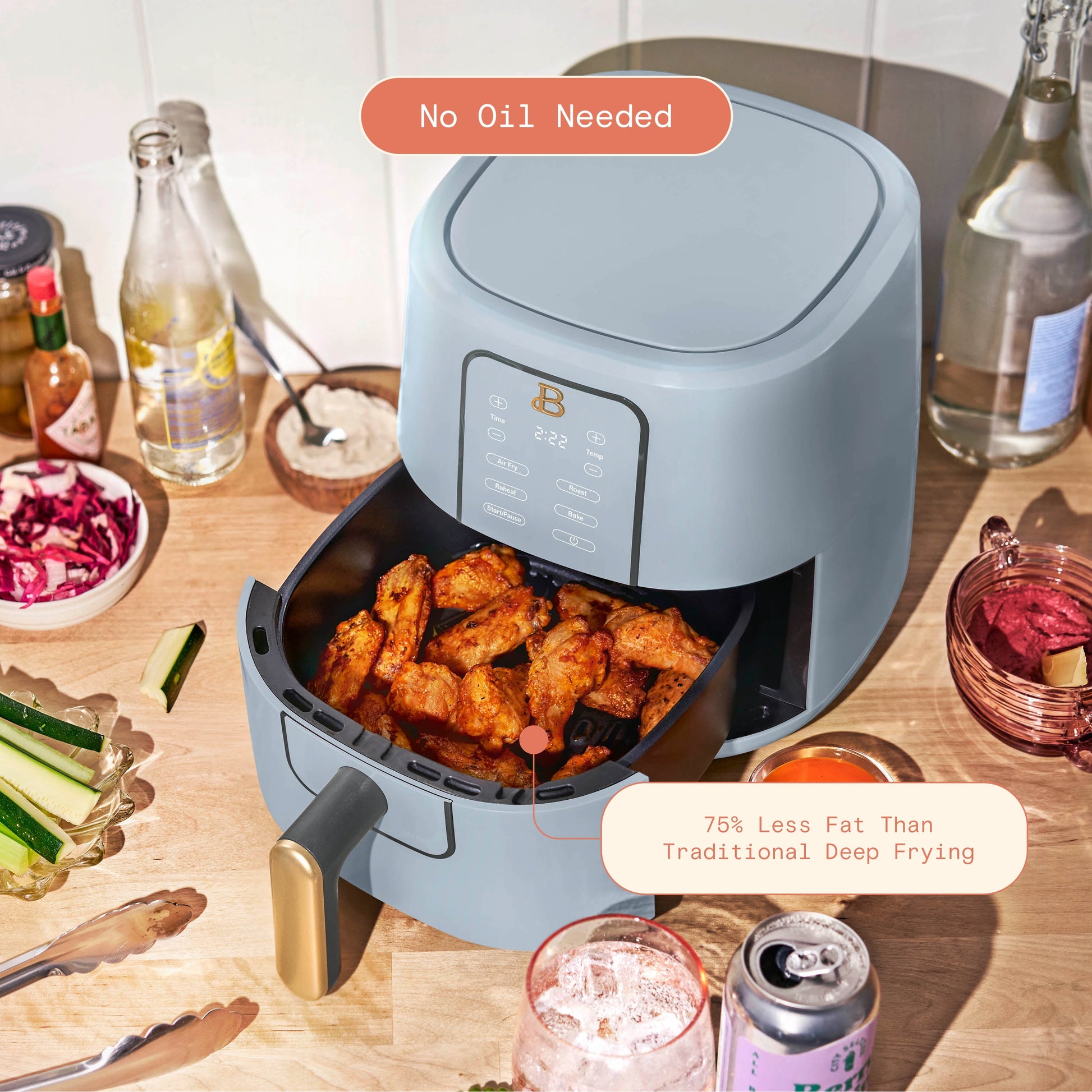 Beautiful 3 Qt Air Fryer with TurboCrisp Technology, Cornflower Blue by Drew Barrymore