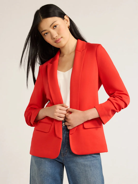 Scoop Women's and Women's Plus Relaxed Scuba Knit Stretch Blazer with Scrunch Sleeves, Sizes XS-4X