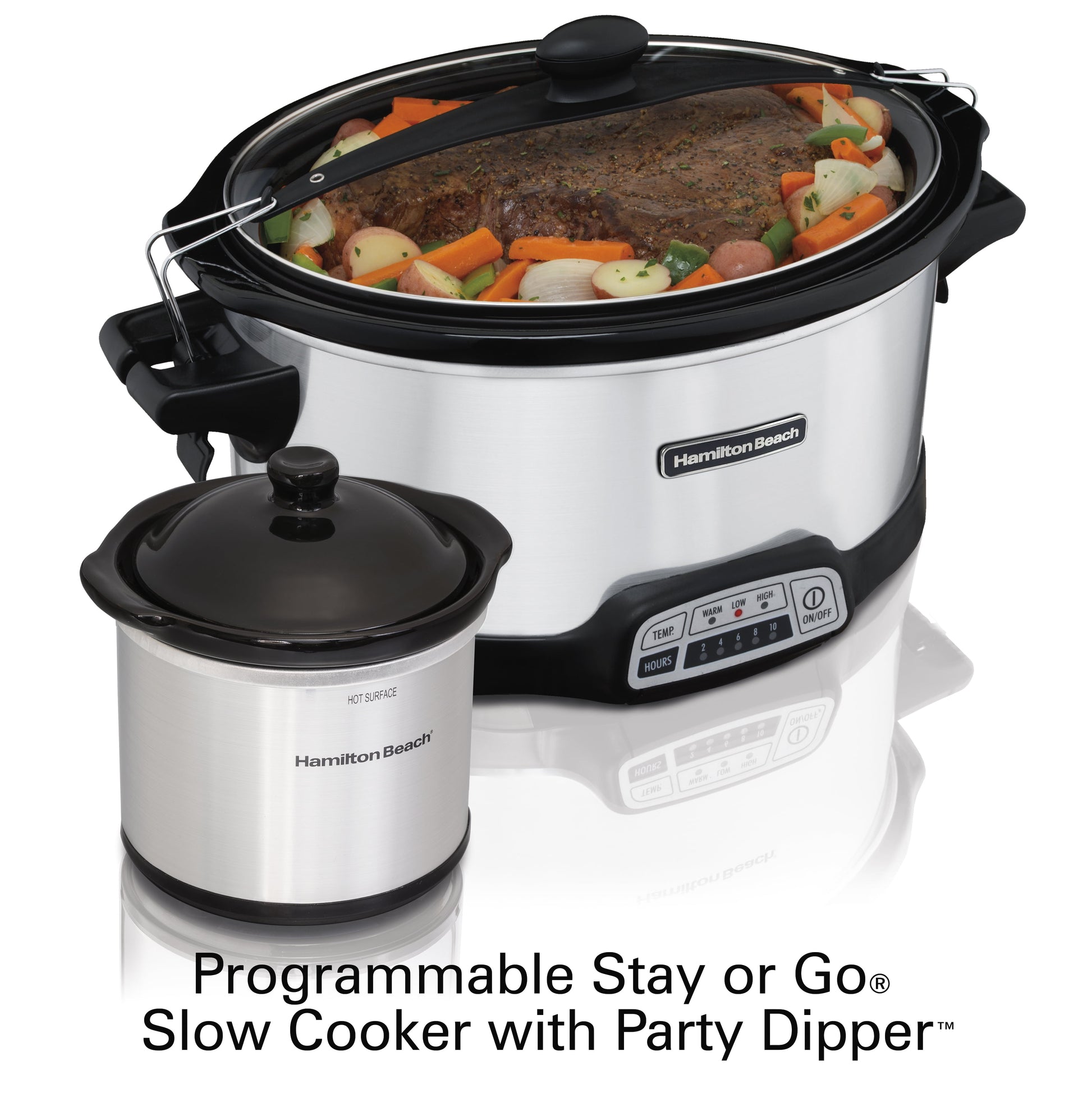 Hamilton Beach Programmable Slow Cooker with Party Dipper, 7 Quart Capacity, Stainless Steel