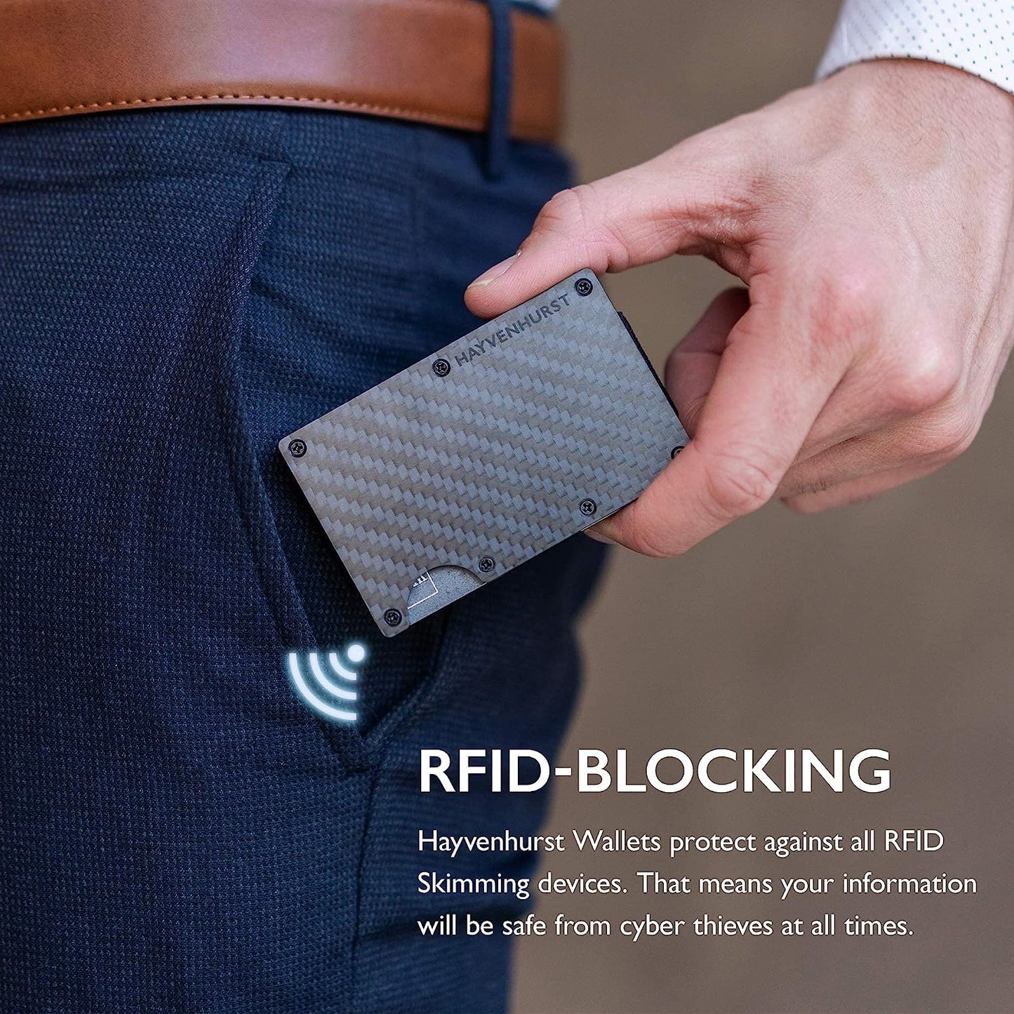 Hayvenhurst Reinvented Design Men's Wallet - Slim, Minimalistic & Seamless, Blocks RFID Scanners, Holds 12 Cards & Has a Money Clip (Carbon Fiber)