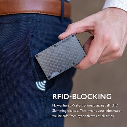 Hayvenhurst Reinvented Design Men's Wallet - Slim, Minimalistic & Seamless, Blocks RFID Scanners, Holds 12 Cards & Has a Money Clip (Carbon Fiber)