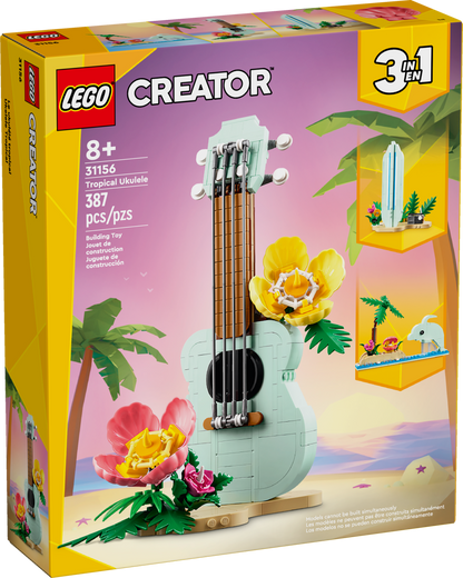 LEGO Creator 3 in 1 Tropical Ukulele Instrument Toy, Transforms from Ukulele to Surfboard Toy to Dolphin Toy, Sea Animal Toy, Beach-Themed Birthday Gift Idea for Girls and Boys Ages 8 and Up, 31156