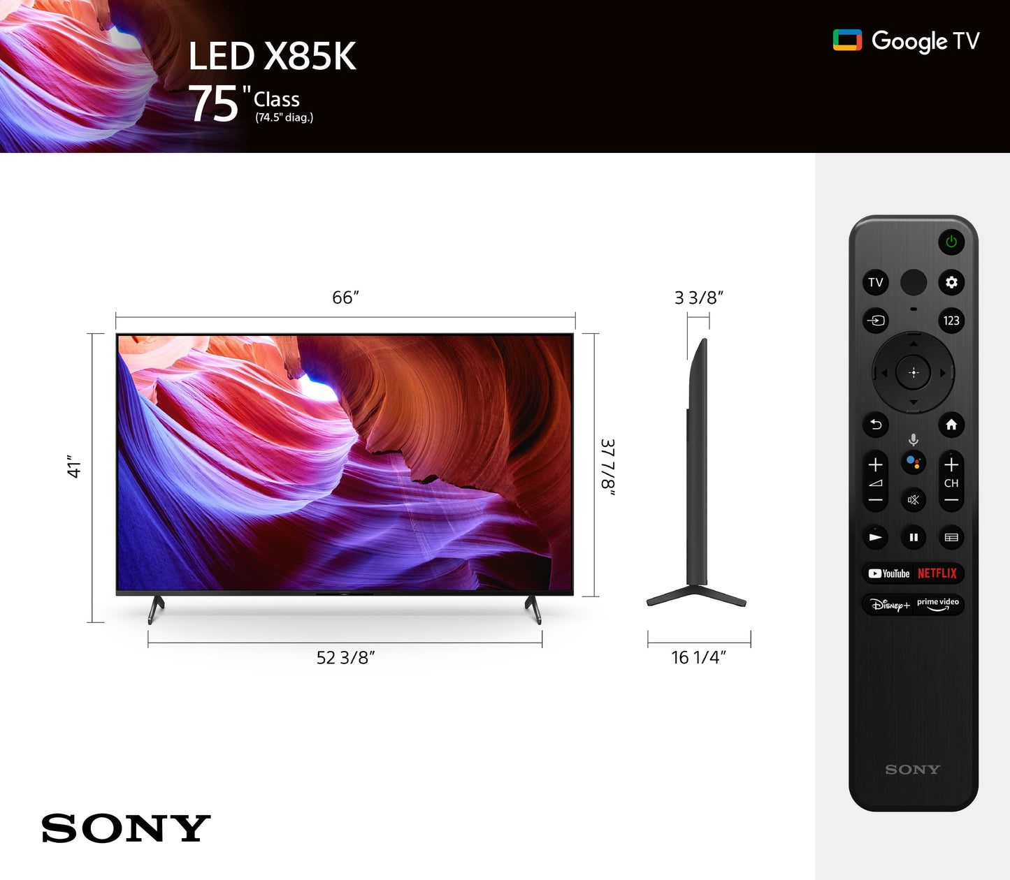 Sony 75” Class X85K 4K Ultra HD LED with Smart Google TV KD75X85K