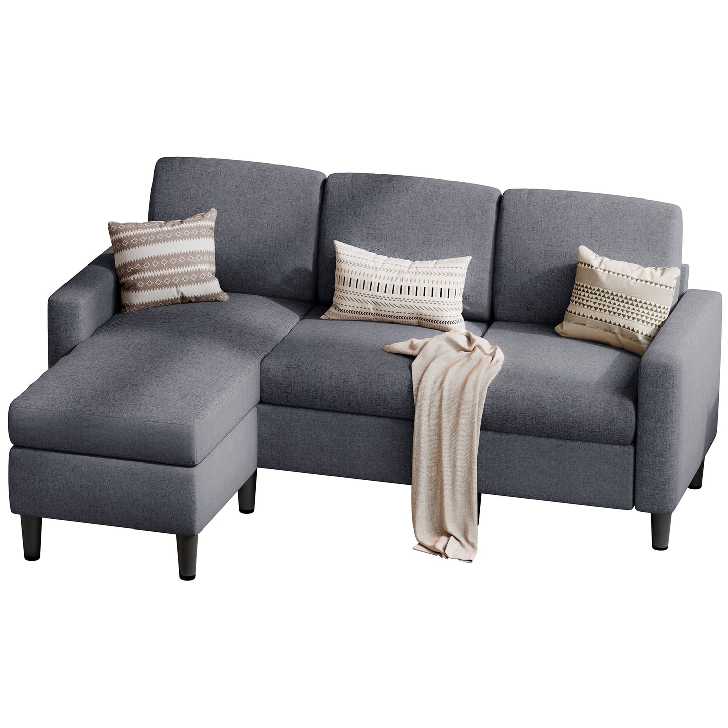 Walsunny Convertible Sectional Sofa Couch L-Shaped Couch with Modern Linen Fabric for Small Space(Dark Gray)