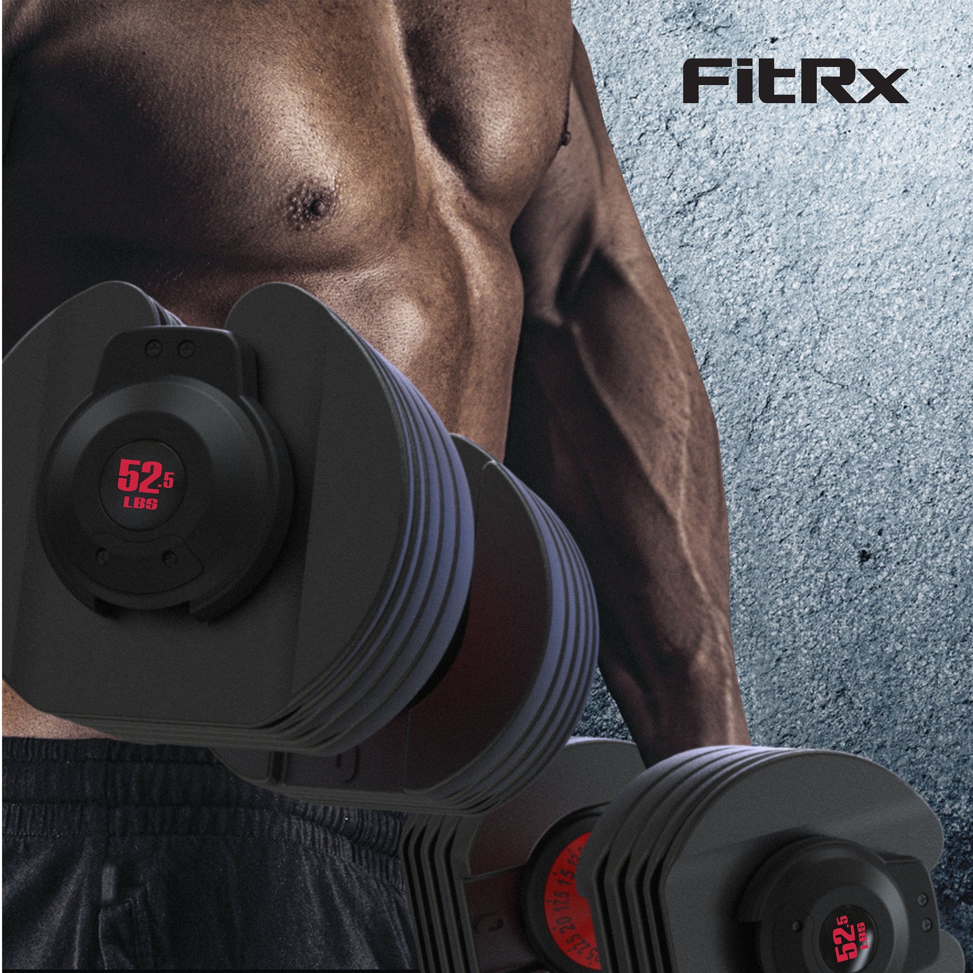 FitRx SmartBell, Quick-Select Adjustable Dumbbell for Home Gym, 5-52.5 lbs. Weight, Black, Single