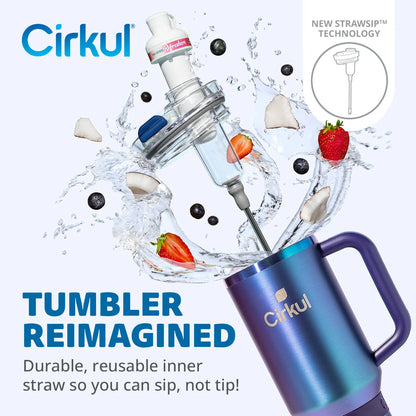 Cirkul 40oz All-Day StrawSip Double-Wall Insulated Stainless Steel Tumbler with Handle, Chameleon (Purple Green)