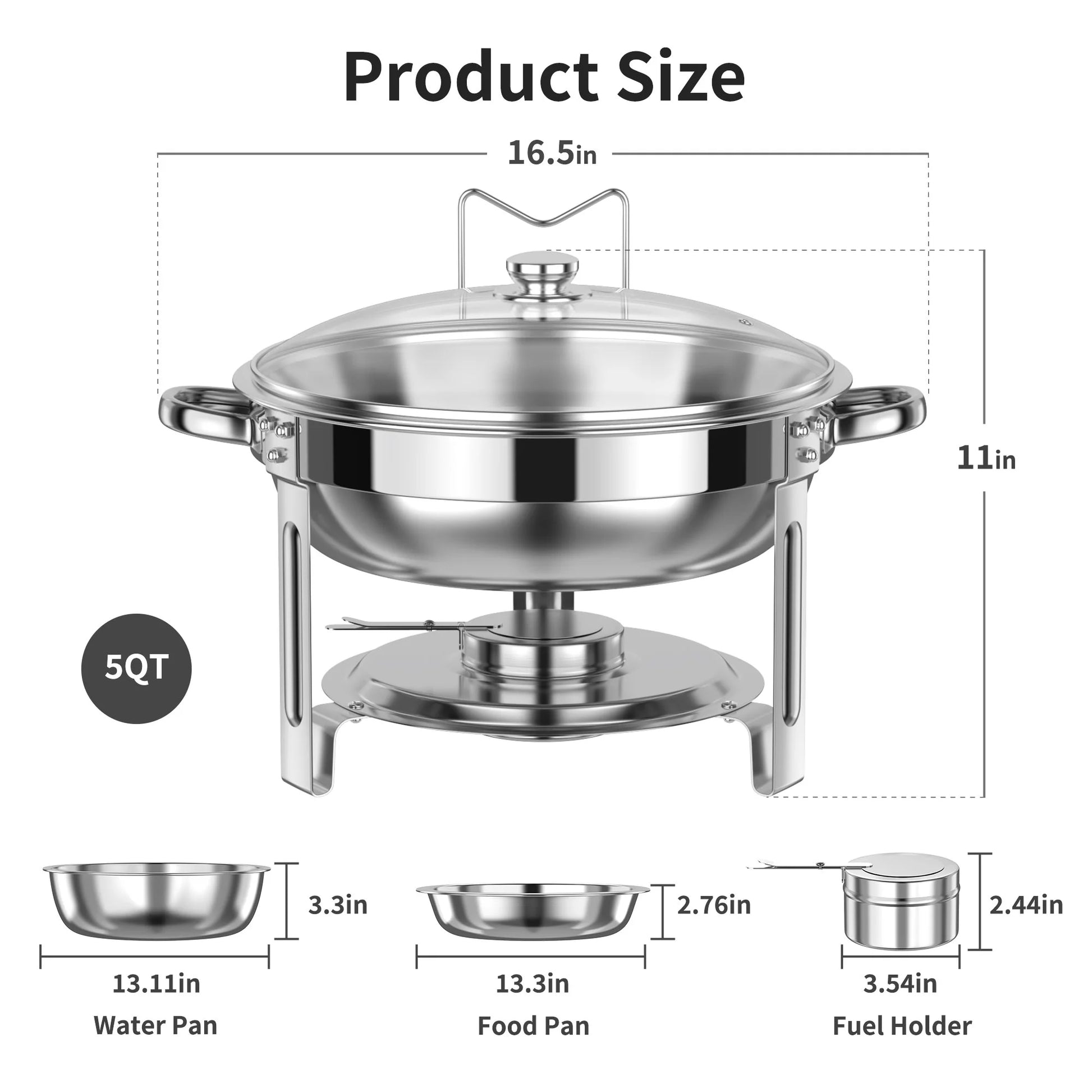 Chafing Dish Buffet Set 4 Pack, TINANA 5QT Stainless Steel Chafing Dishes for Buffet with Glass Lid & Lid Holder, Round Chafers and Buffet Warmers Sets for Parties, Events, Wedding, Camping, Dinner