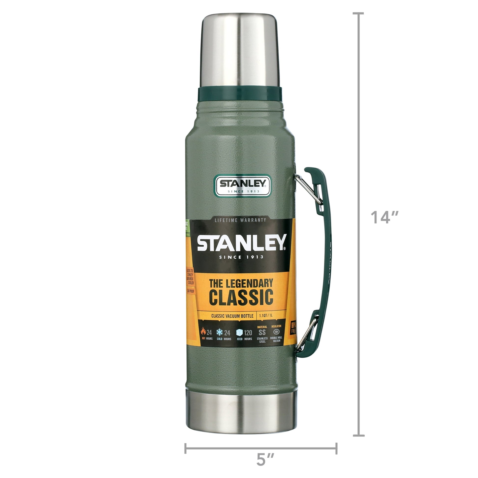 STANLEY Classic Vacuum Bottle, Green/Silver