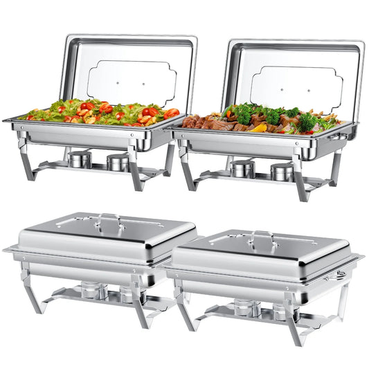 Chafing Dish Buffet Set 4 Pack, TINANA 8QT Stainless Steel Chafing Dishes for Buffet, Chafers and Buffet Warmers Sets for Parties, Events, Wedding, Camping, Dinner