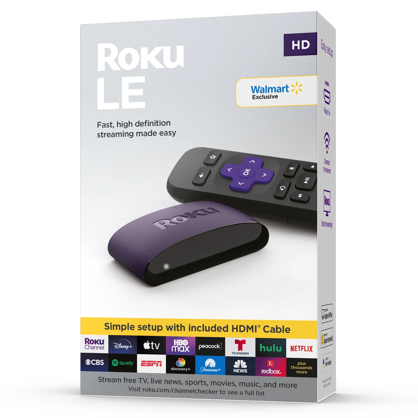 Roku LE HD Streaming Media Player Wi-Fi Enabled with High Speed HDMI Cable and Simple Remote