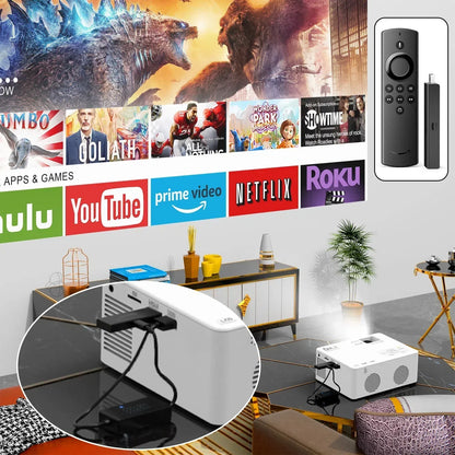 5G WiFi Projector with Bluetooth 5.2, 9500L  HD Movie Projector, 1080P 250'' Display Supported