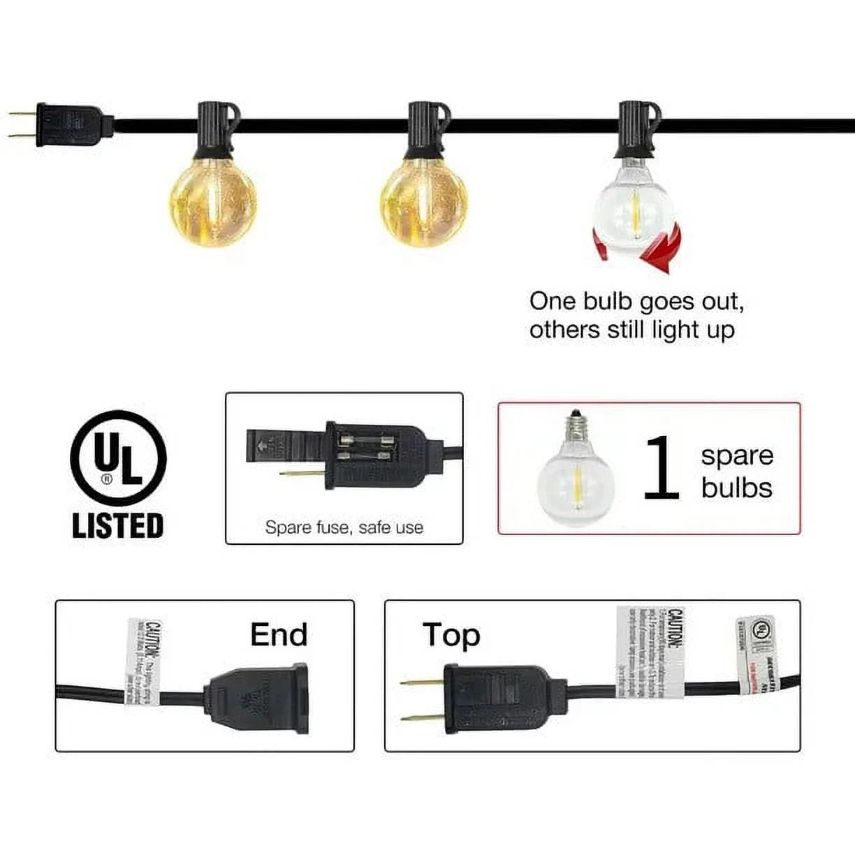 DAYBETTER Outdoor String Lights,100ft,with 50 G40 Edison Vintage Bulbs,Waterproof for Patio Garden Gazebo Bistro Cafe Backyard