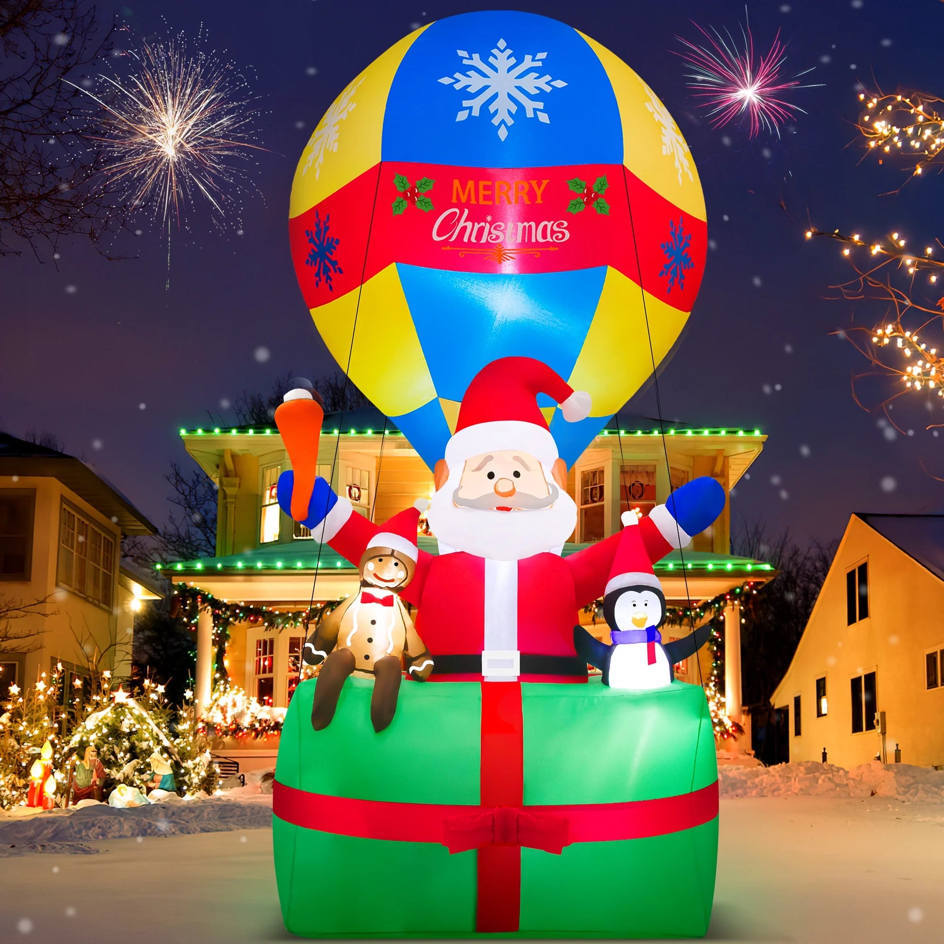 Yexmas 9FT Inflatable Christmas Santa Claus in Hot Air Balloon , Prelit Christmas Decoration with LED Lights for Holiday/Party/Xmas/Yard/Garden