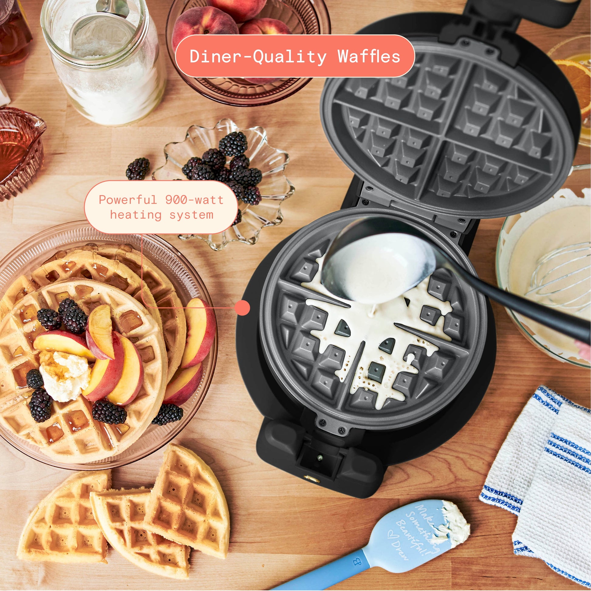 Beautiful Rotating Belgian Waffle Maker, Black Sesame by Drew Barrymore