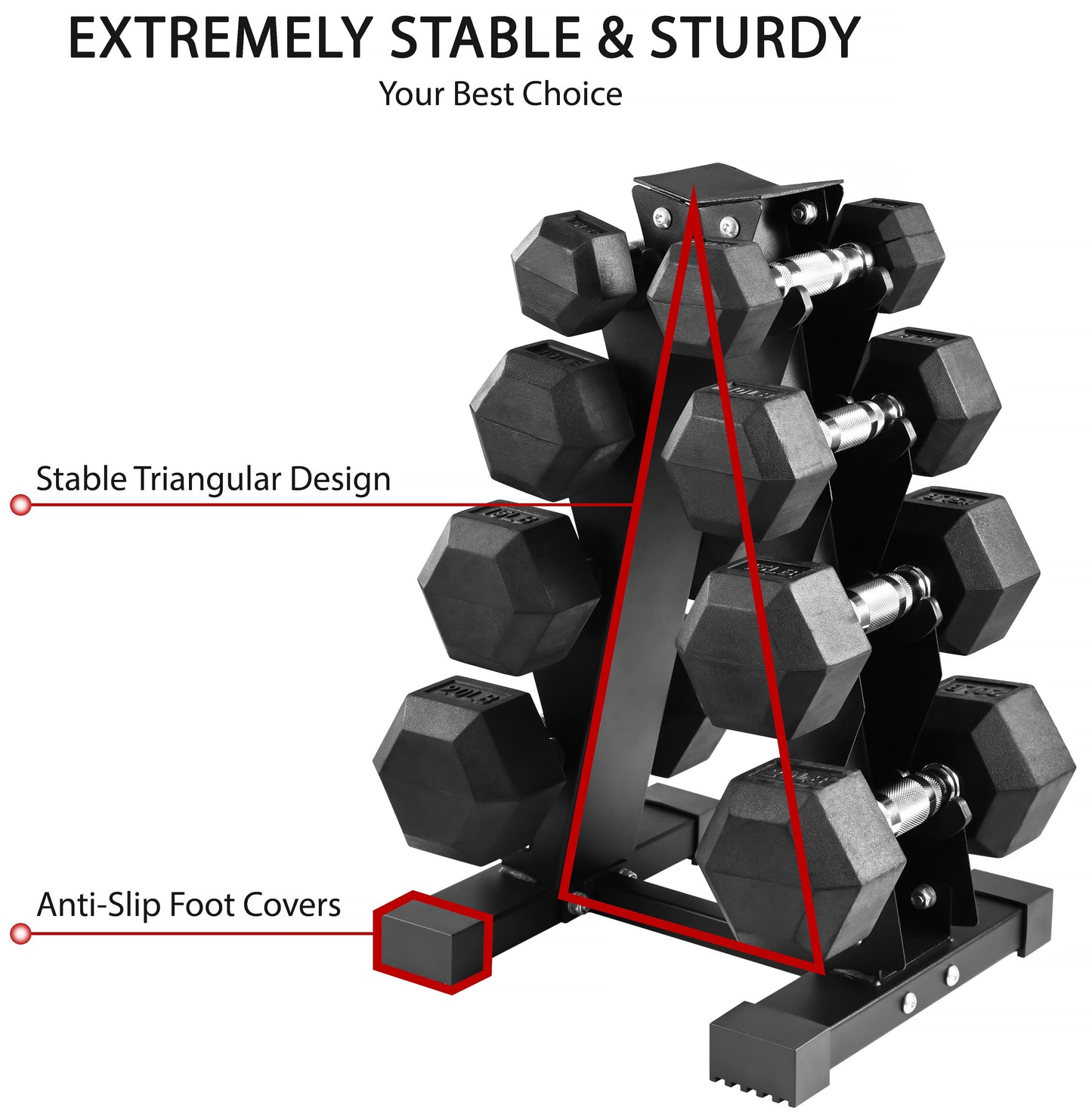 BalanceFrom 100LB Rubber Coated Hex Dumbbell Weight Set with A-Frame Rack, 5-20 lbs Pairs