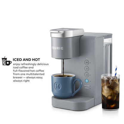 Keurig K-Iced Essentials, Gray Iced and Hot Single-Serve K-Cup Pod Coffee Maker, reusable tumbler included