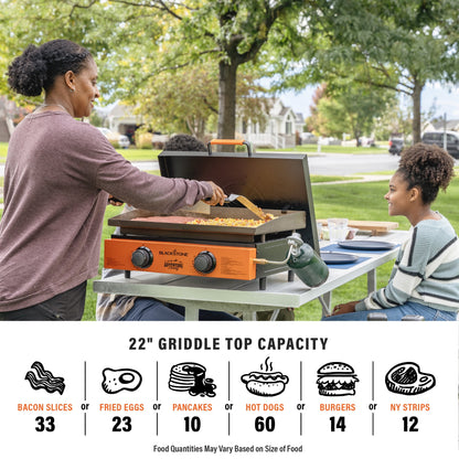 Blackstone Adventure Ready 2-Burner 22" Propane Griddle with Hard Cover in Orange