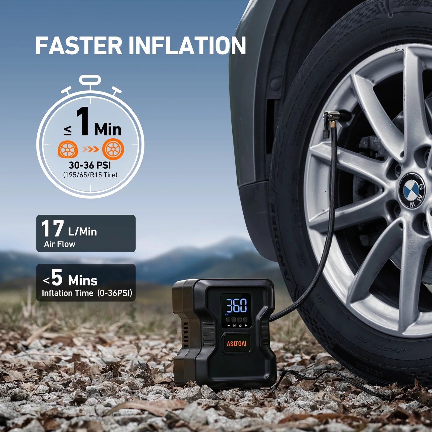 Portable Tire Inflator, 150PSI Air Compressor with Digital Pressure Gauge, Emergency LED Light, Automatic Shutoff Car Air Pump, Compact Tire Pump Fast Inflation for Cars, Gifts, 12V DC