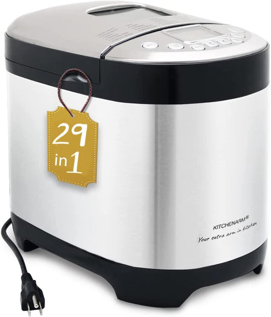 KITCHENARM 29-in-1 SMART Bread Machine with Gluten Free Setting 2LB 1.5LB 1LB Bread Maker Machine with Homemade Cycle - Stainless Steel Breadmaker with Recipes Whole Wheat Bread Making Machine