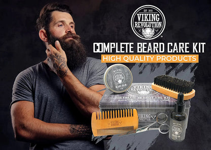 Viking Revolution Beard Care Kit for Men - Beard Brush, Wooden Comb, Beard Balm, Beard Oil, Beard & Mustache Scissors