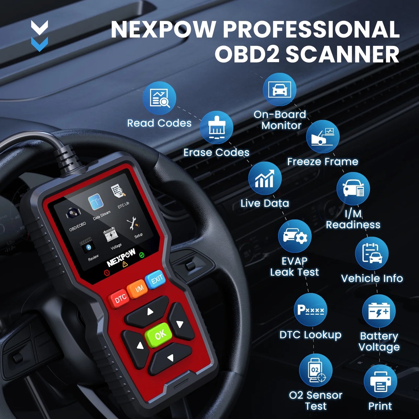 NEXPOW OBD2 Scanner, Car Code Reader, Auto Diagnostic Tool for Check Engine Light, Car Scanner for All Vehicles since 1996