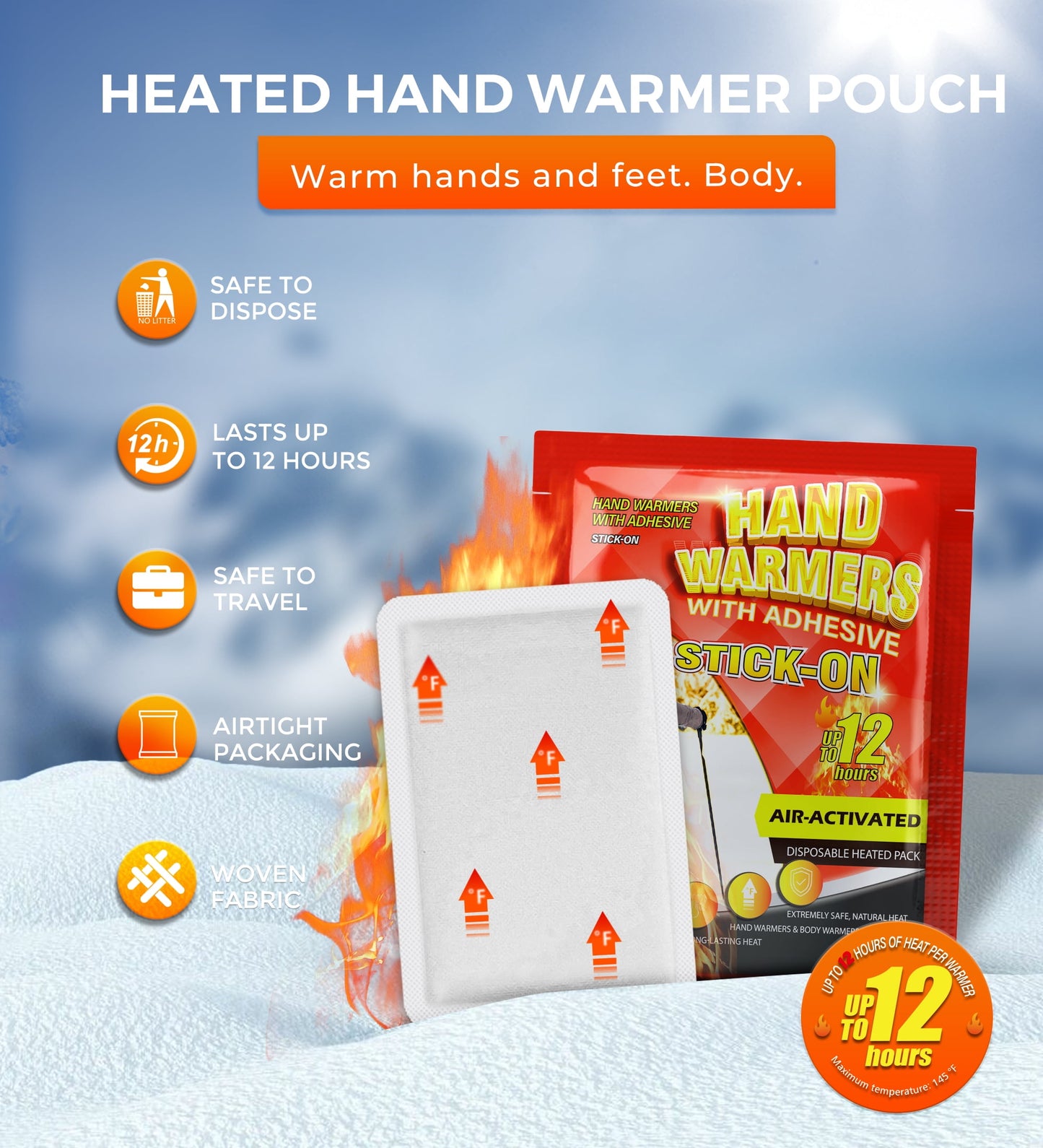 NFTIGB Body Warmer Hand Warmers with Adhesive Backing, Disposable 40Pcs, Long Last Safe Heated 12H