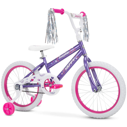 Huffy 18in Sea Star Kids Bicycle, for Kids Ages 4+, Training Wheels, Child, Purple