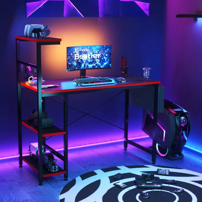 Bestier Computer Gaming PC Desk 44 inch Gamer Table with LED Lights, Reversible 4 Tier Storage Shelves Carbon Fiber