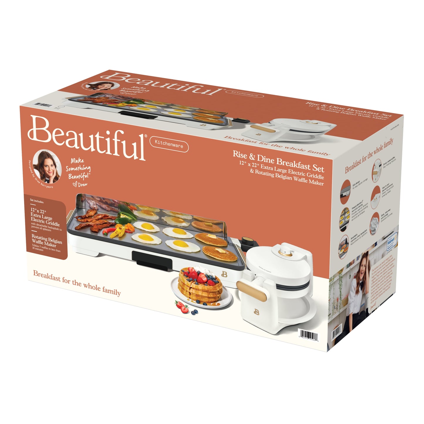 Beautiful Electric Griddle/Waffle Maker Breakfast Set, White Icing by Drew Barrymore