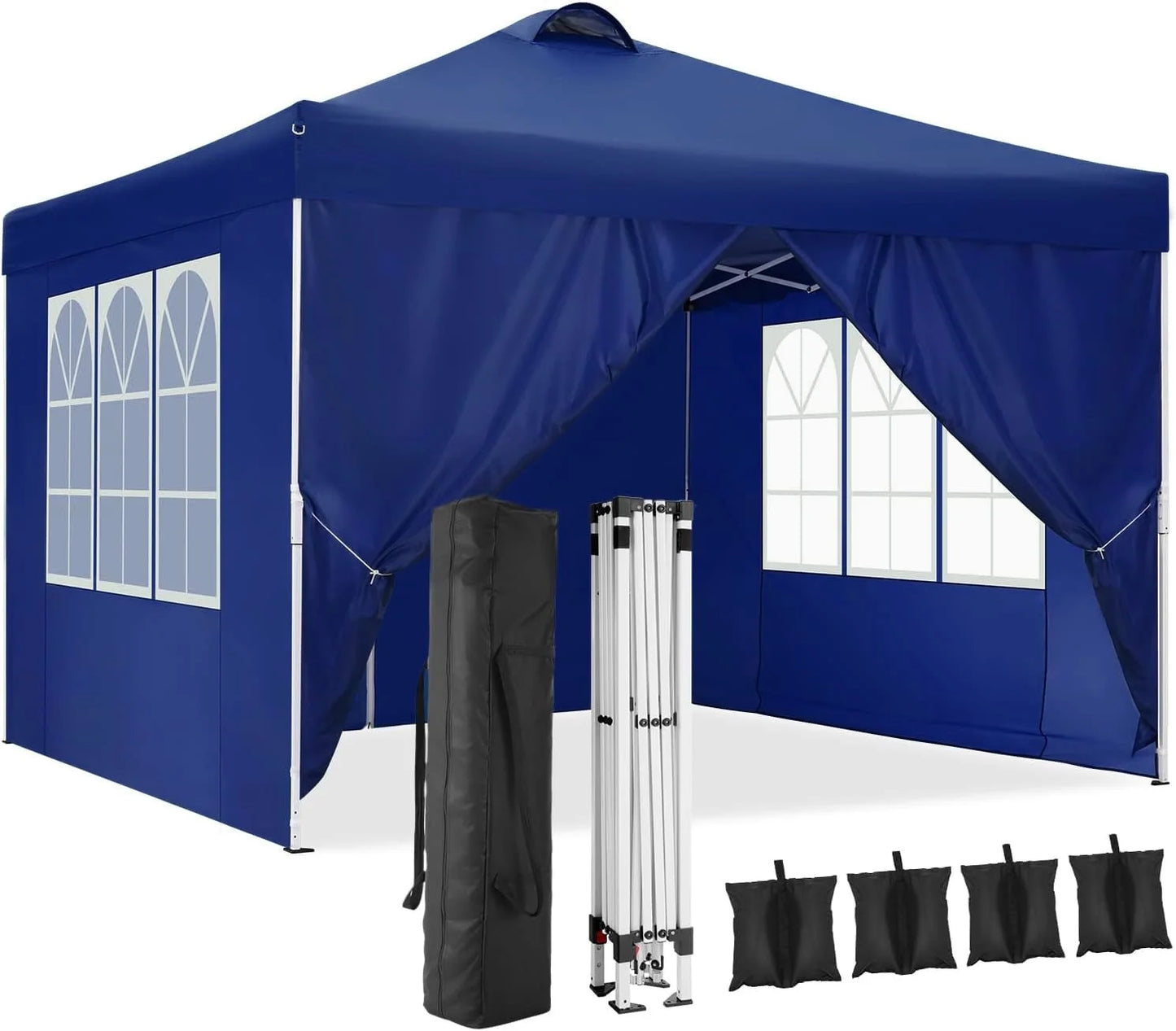 HOTEEL Canopy 10x10 Waterproof Pop up Canopy Tent with 4 Sidewalls Outdoor Event Shelter Tent for Parties Sun Shade Party Commercial Canopy with Air Vent & Carry Bag, Dark Blue