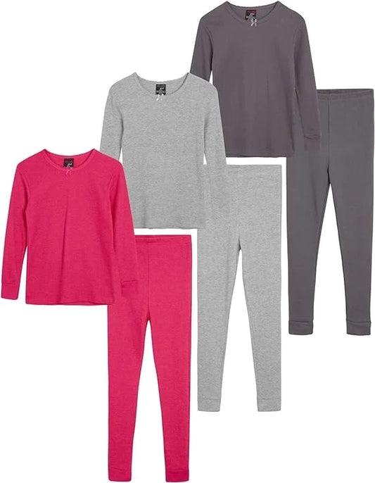 dELiAs Girls' Thermal Underwear - 6 Piece Waffle Knit Top and Long Johns (2T-16)