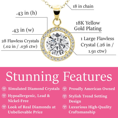 Cate & Chloe Blake 18k Yellow Gold Plated Halo Pendant Necklace with Simulated Crystals for Women