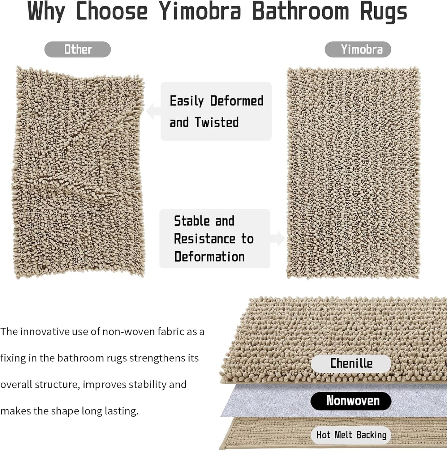 Yimobra Long Bathroom Rug Mat, 44 X 24, Non Slip Soft Absorbent Water, Machine Washable Quick Dry, Thick Modern Bathroom Bedroom, Bath Mat for Bathroom Floor, Home Decor Accessories, Pale Khaki