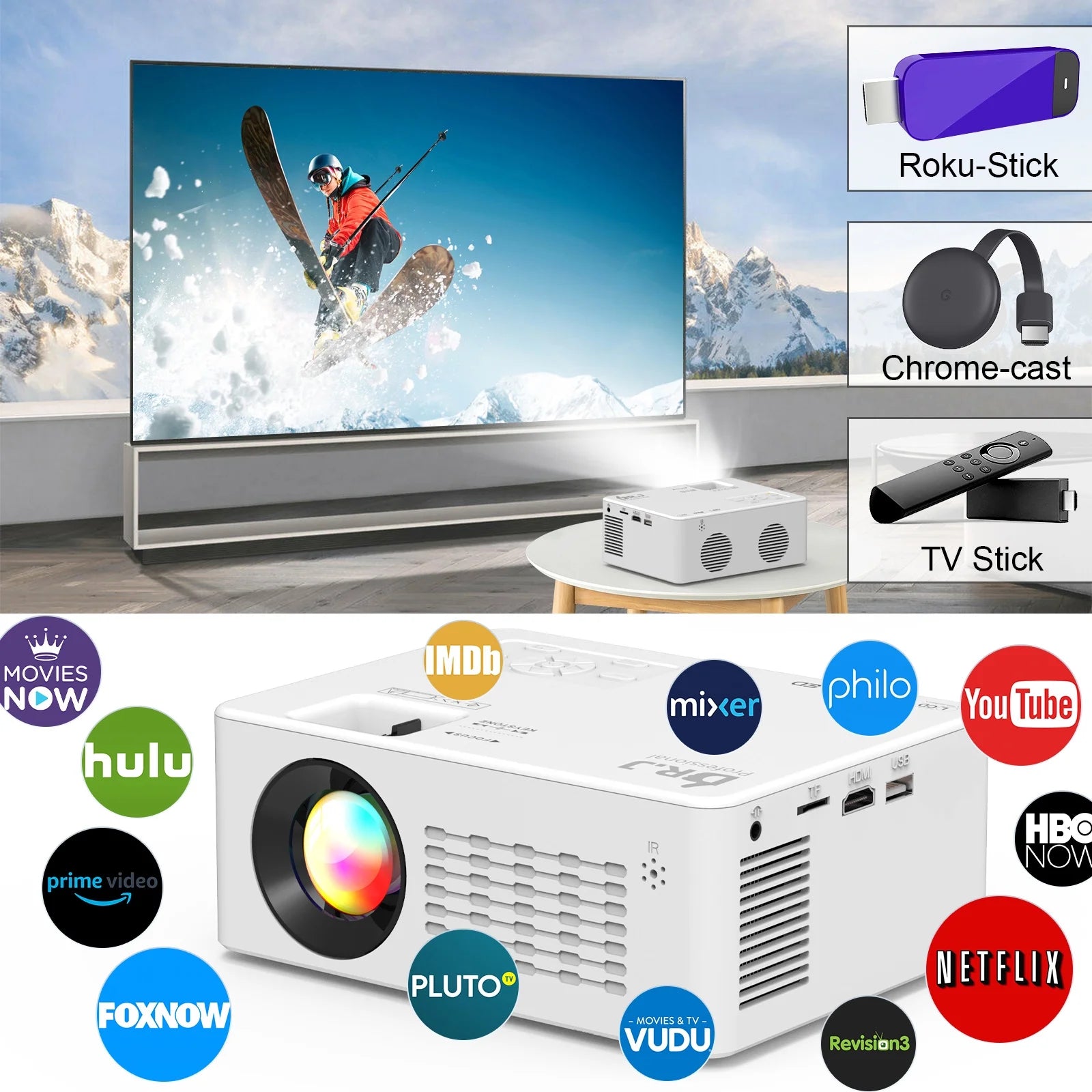 5G WiFi Projector with Bluetooth 5.2, 9500L  HD Movie Projector, 1080P 250'' Display Supported