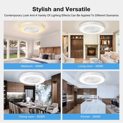 BLITZWILL 20 in Round Ceiling Fans with Lights, Dimmable Color Temperature and 6 Speeds, Remote & APP Control, Flush Mount Bladeless Reversible Motor, White