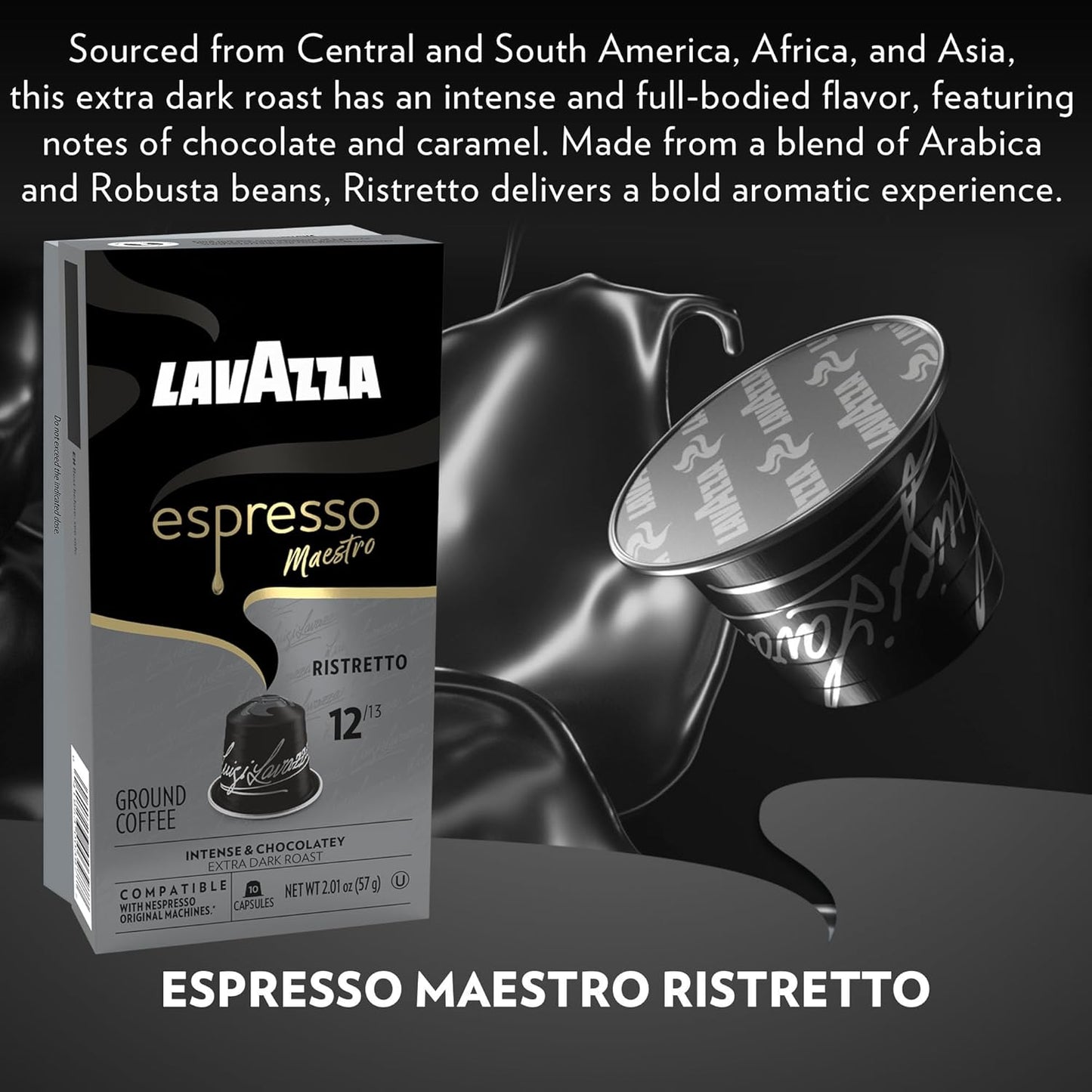 Lavazza Espresso Maestro Ristretto Aluminum Capsules Compatible with Nespresso* Original Machines, Dark Espresso Roast, Arabica and Robusta Blend (60 Capsules)