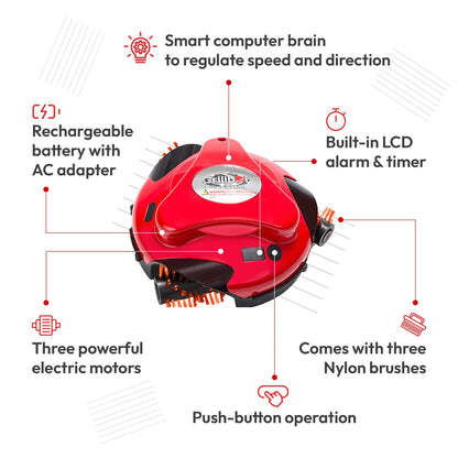 Grillbot Automatic BBQ Grill Cleaning Robot with 3 Powerful Nylon Grill Brushes & Carry Case (Red)