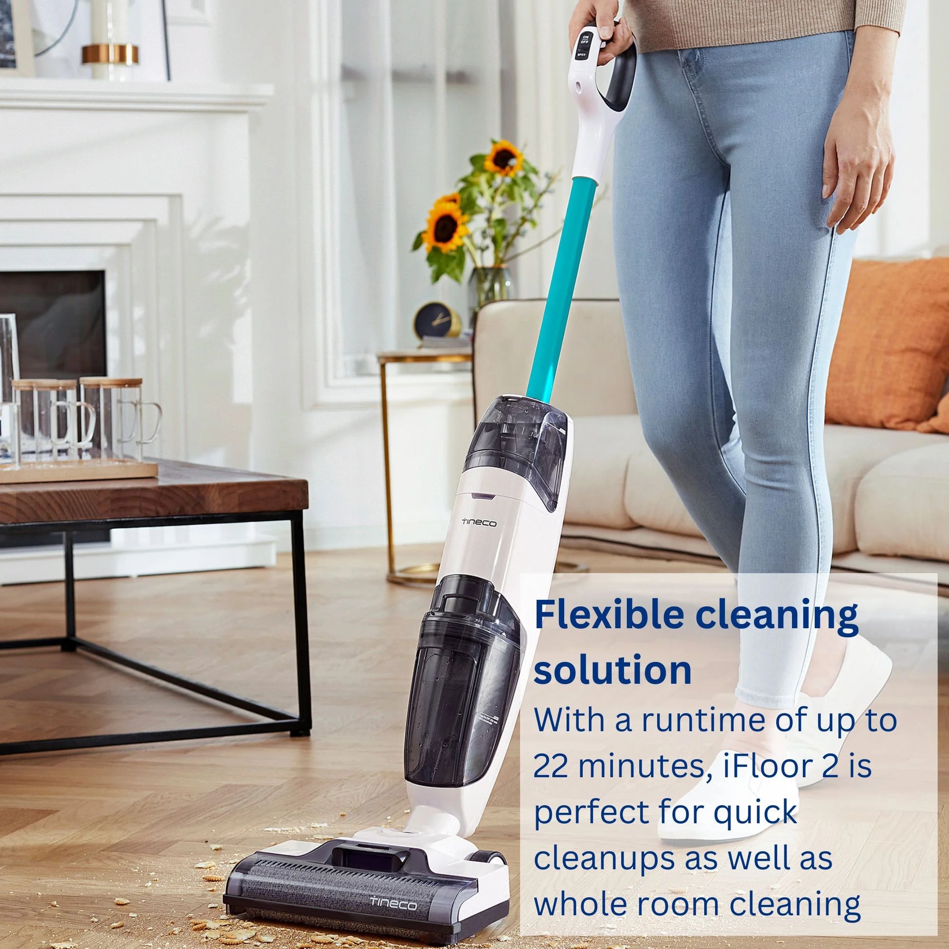 Tineco iFloor 2 Blue Cordless Wet Dry Vacuum / Mop, Multi-Surface Floor Washer