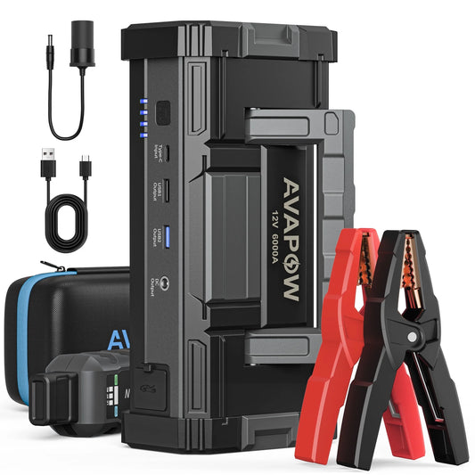 AVAPOW 6000A Car Battery Jump Starter(for All Gas or up to 12L Diesel) Powerful Car Jump Starter with Dual USB Quick Charge and DC Output,12V Jump Pack with Built-in LED Bright Light