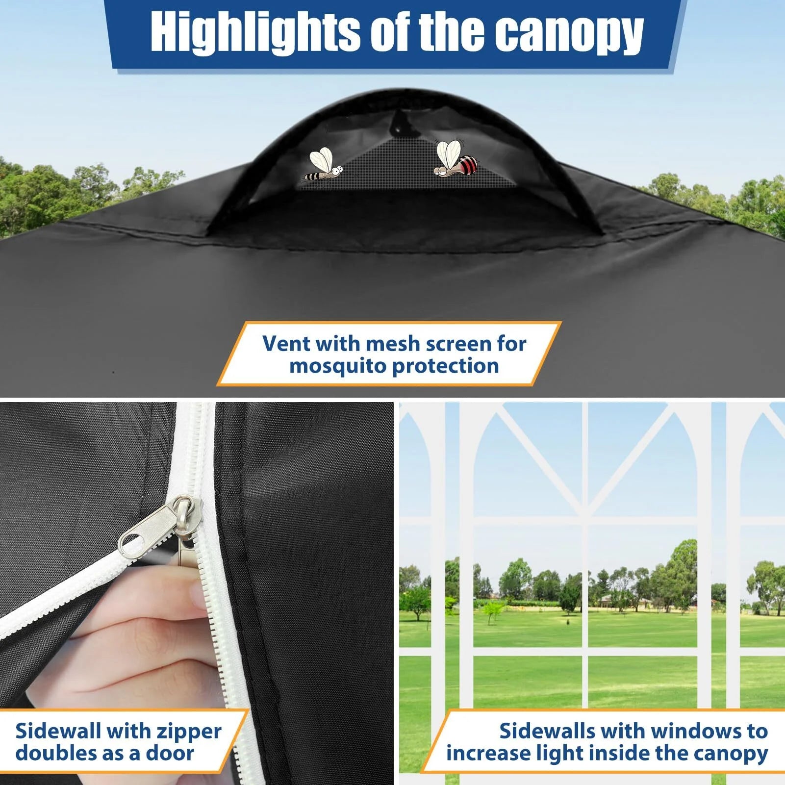 HOTEEL Canopy 10x10 Waterproof Pop up Canopy Tent with 4 Sidewalls Outdoor Event Shelter Tent for Parties Sun Shade Party Commercial Canopy with Air Vent & Carry Bag, Black